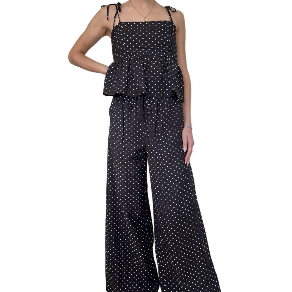NEW GILLI women's hilaria high waist draw string elastic wide leg pants in black